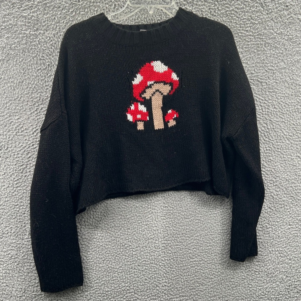 Womens Mushroom Cropped Sweater L Cottage Whimsigoth Cozy Indie Fairy Grunge